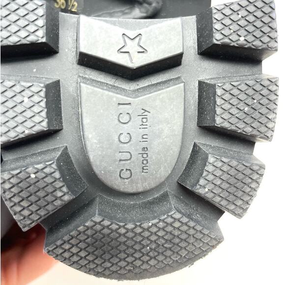 Gucci GG Monogram Web Tweed Combat Lace Up Ankle Boots Black White EU 36.5 - Picture 10 of 13